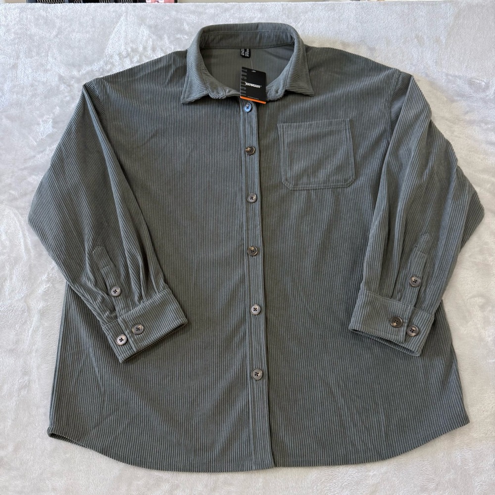 NWT TacVasen Women's XXL Gray Corduroy Button Down‎ Shirt Jacket Outdoor Sports